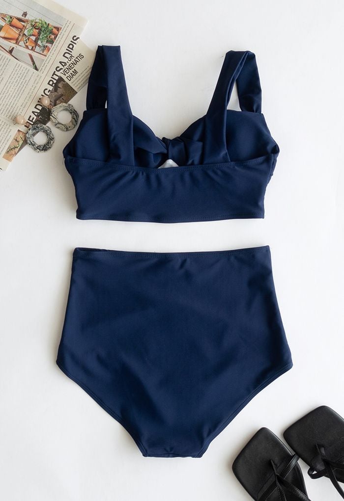 Twist Front High-Waisted Bikini Set in Navy