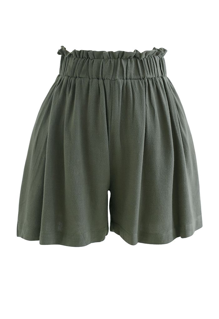 Halter Neck Flared Top and Shorts Set in Army Green