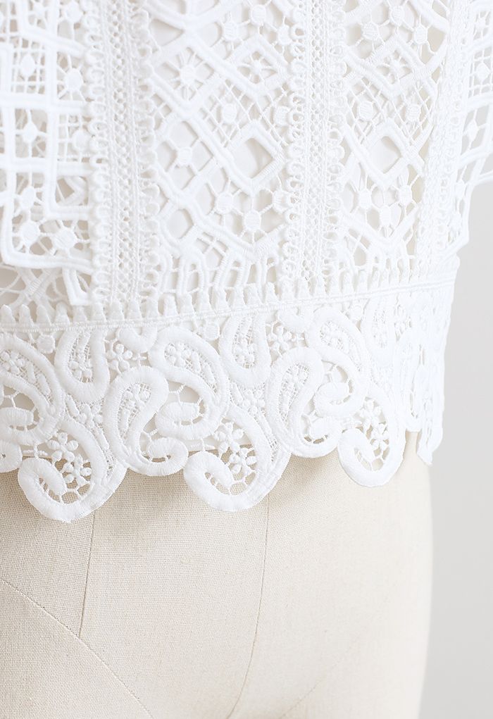 Ruffle Sleeves Full Crochet Crop Top in White - Retro, Indie and Unique ...