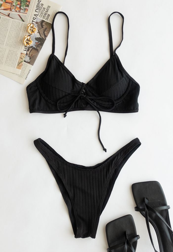 Low-Rise Strapped Bikini Set in Black