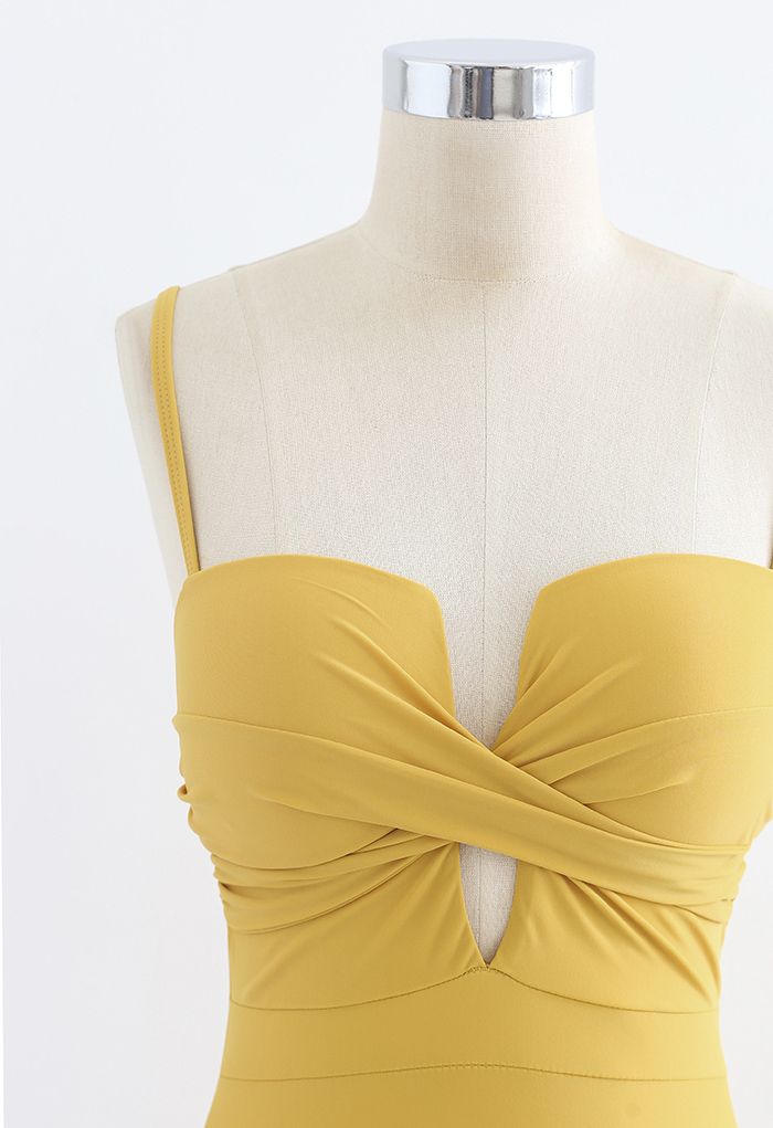 Cross Front Cami Swimsuit in Mustard
