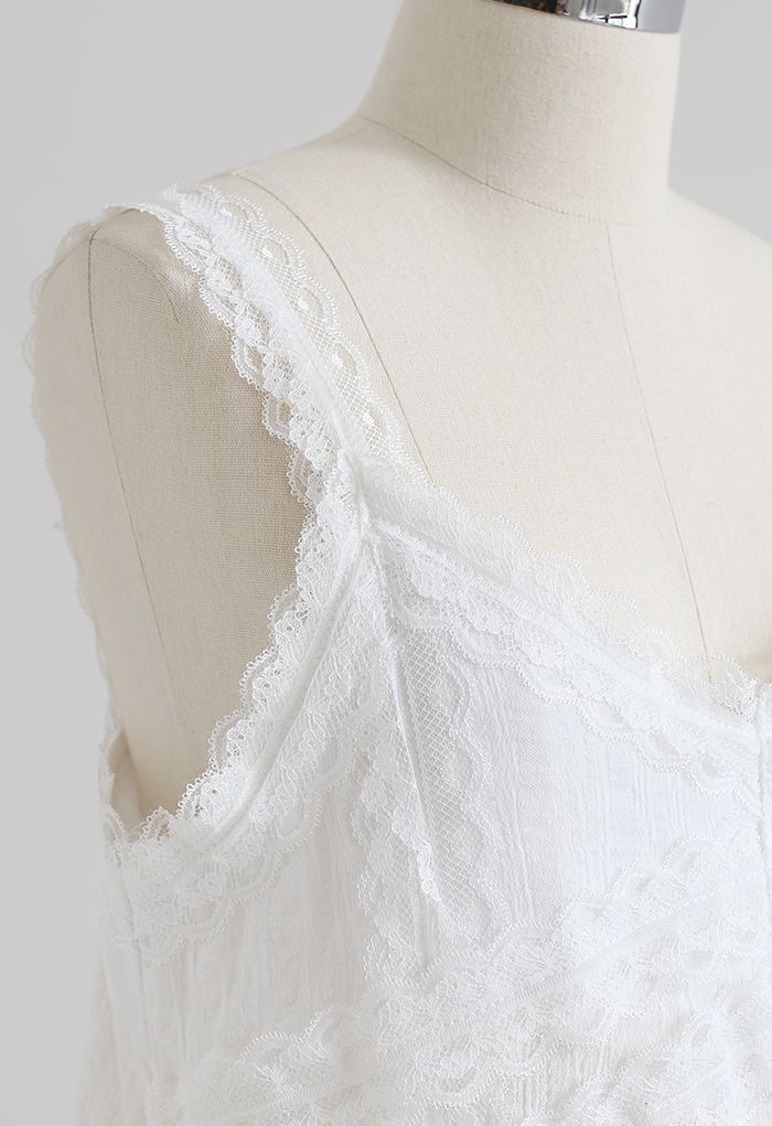 Lacy Cotton Blend Cami Tank Top in White
