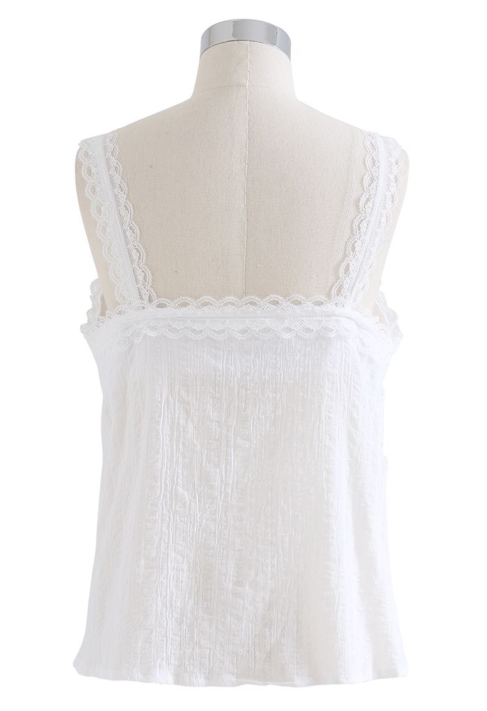 Lacy Cotton Blend Cami Tank Top in White