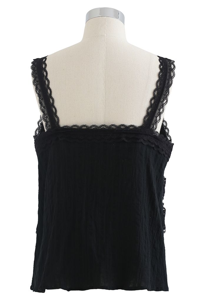 Lacy Cotton Blend Cami Tank Top in Black