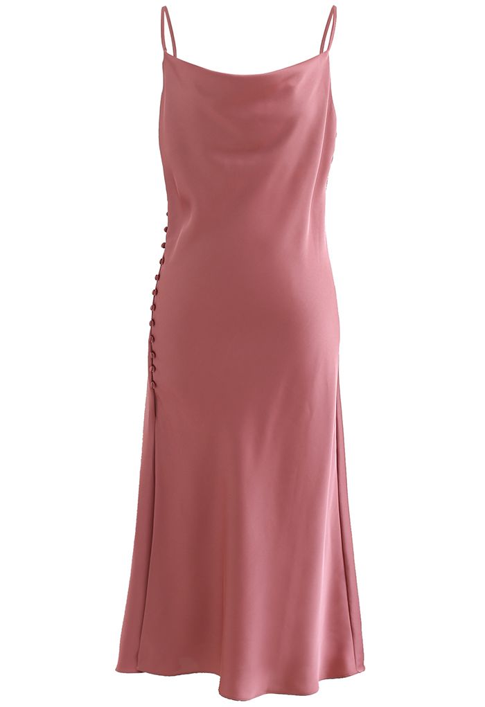 Buttoned Side Split Hem Satin Cami Dress in Coral - Retro, Indie and Unique  Fashion