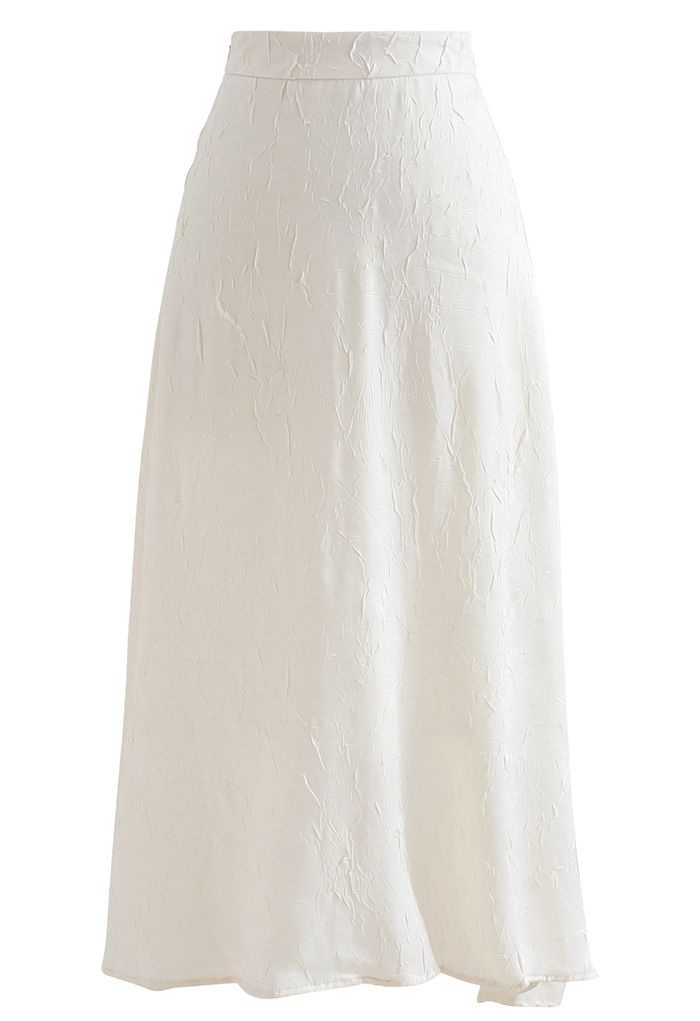Full of Pleat Short Sleeve Top and Flare Skirt Set in Cream