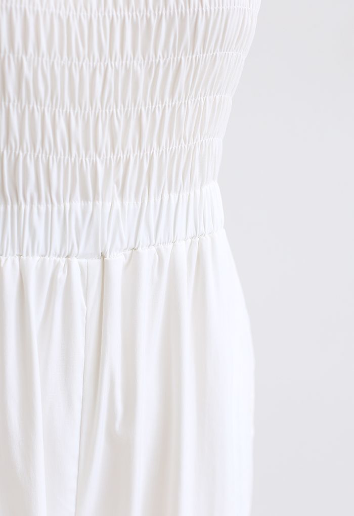Straight Leg Shirred Cami Jumpsuit in White