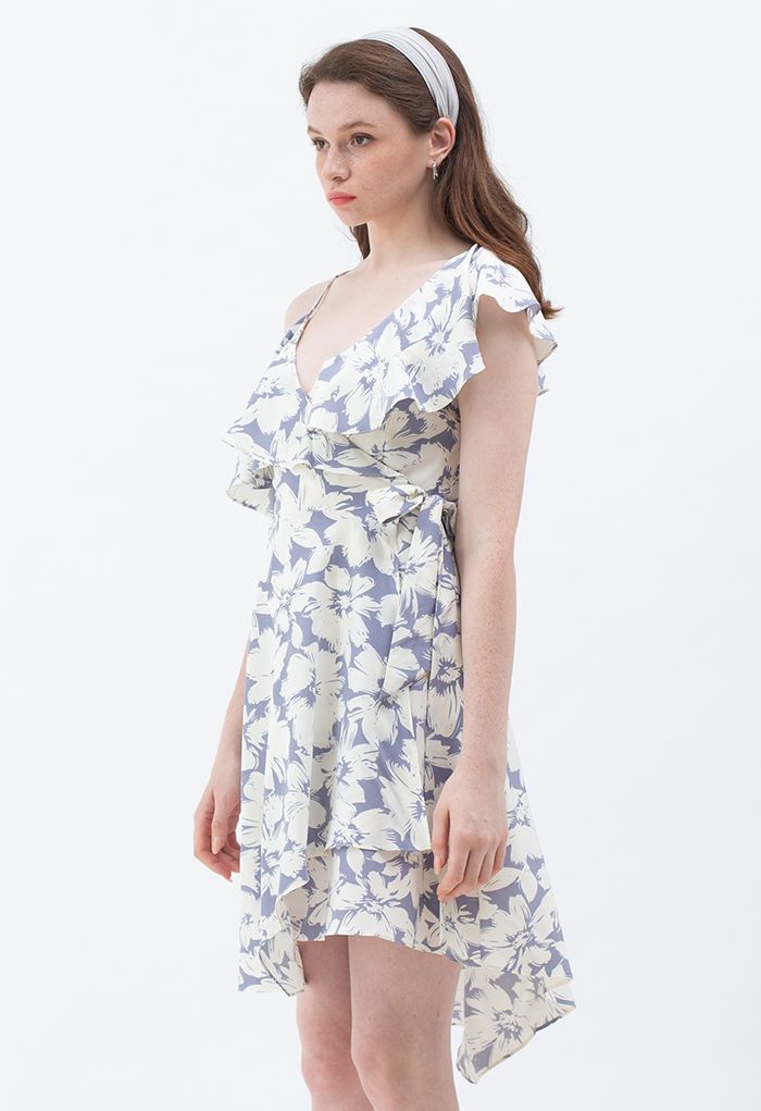 Cold-Shoulder Wrap Front Asymmetric Dress in Lavender
