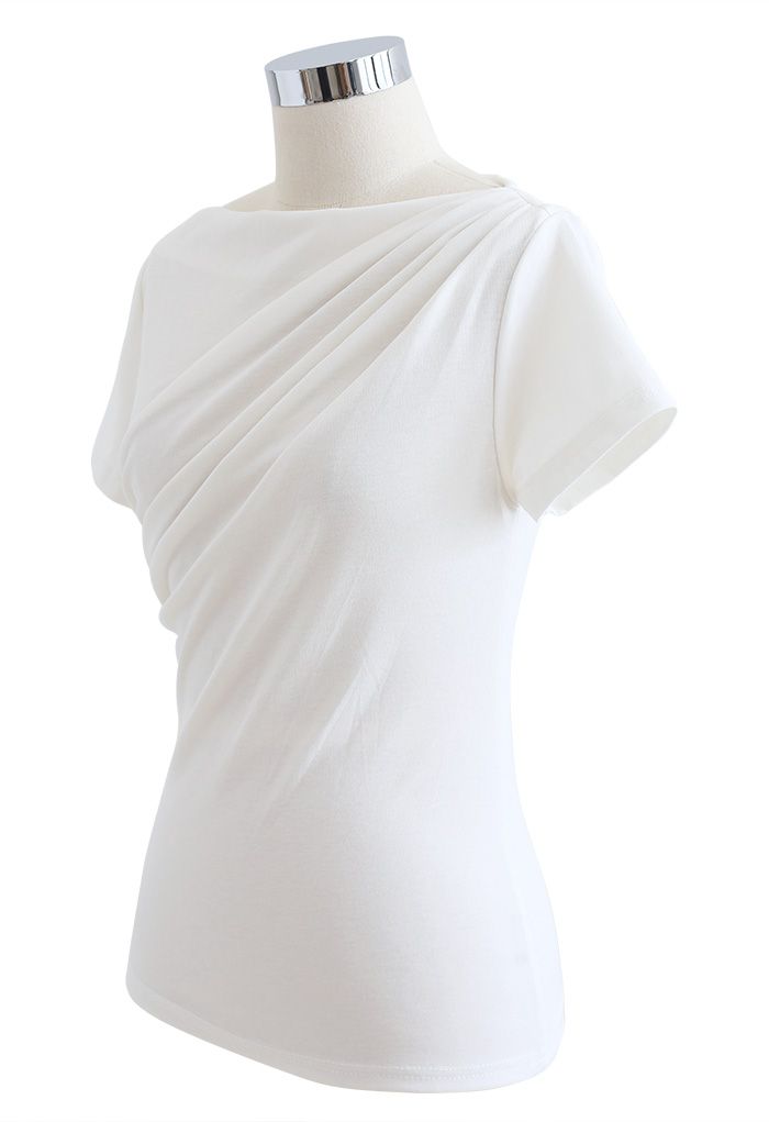 Ruched Front T-Shirt in White