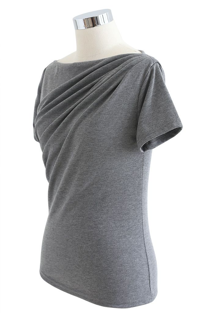 Ruched Front T-Shirt in Grey