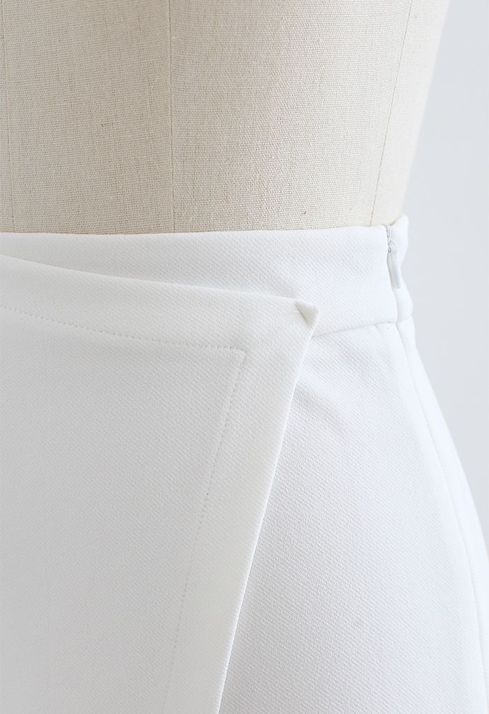 Flap Asymmetric Mini Skorts in White