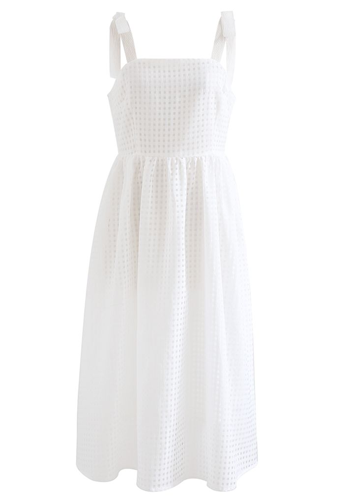 Gingham Tie-Strap Organza Dress in White