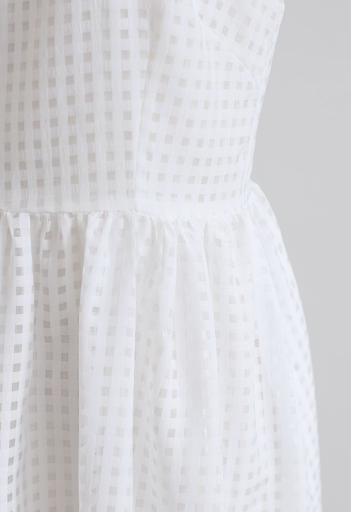 Gingham Tie-Strap Organza Dress in White