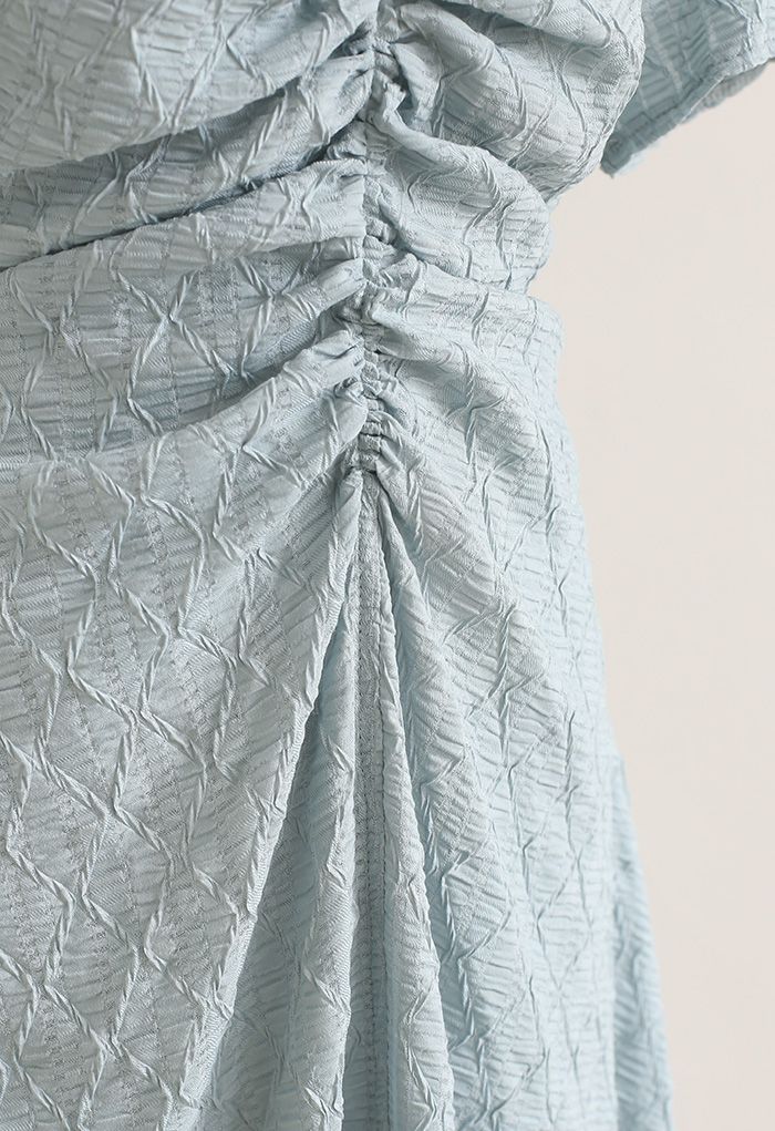 Embossed Diamond Ruched Midi Dress in Sage
