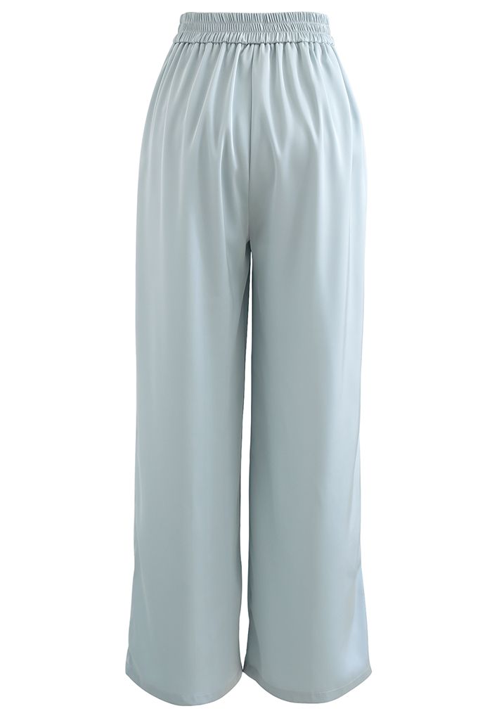Glossy Pleated Wide Leg Pants in Mint