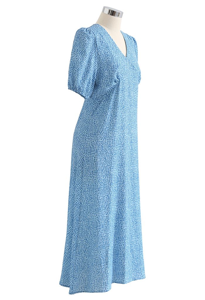 Pad Shoulder V-Neck Spot Printed Dress