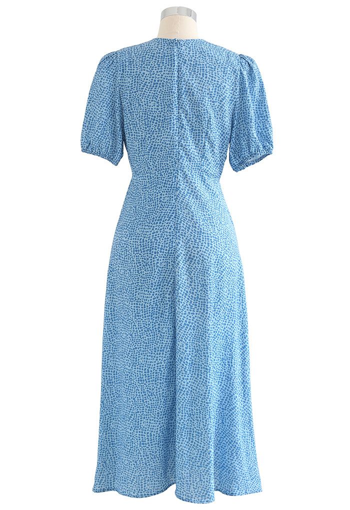 Pad Shoulder V-Neck Spot Printed Dress