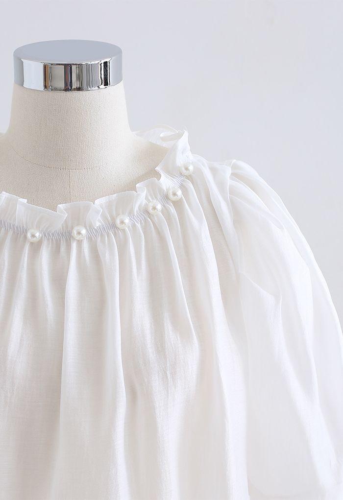 Semi-Sheer Pearly Top in White