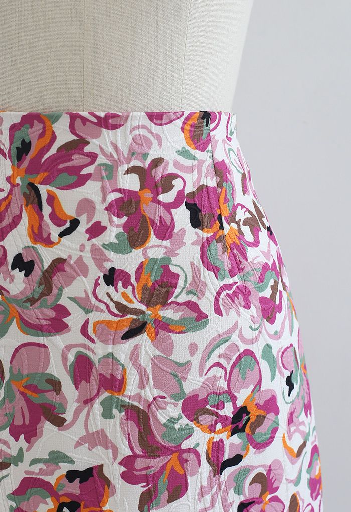 Embossed Floral Mini Bud Skirt in Hot Pink
