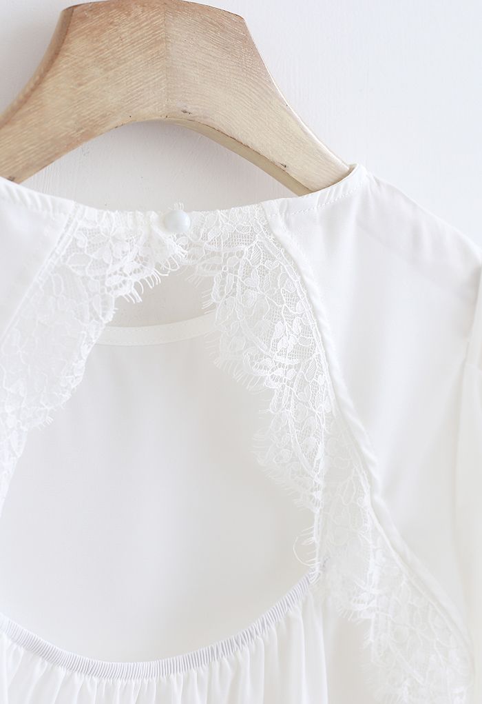 Peek-A-Boo Back Lace Inserted Top in White