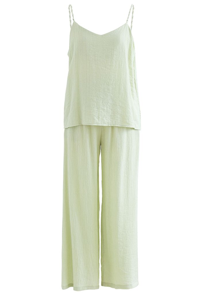 Braided Straps Tank Top and Straight Leg Pants Set in Lime