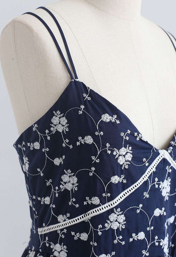 Cross Back V-Neck Embroidered Cami Dress