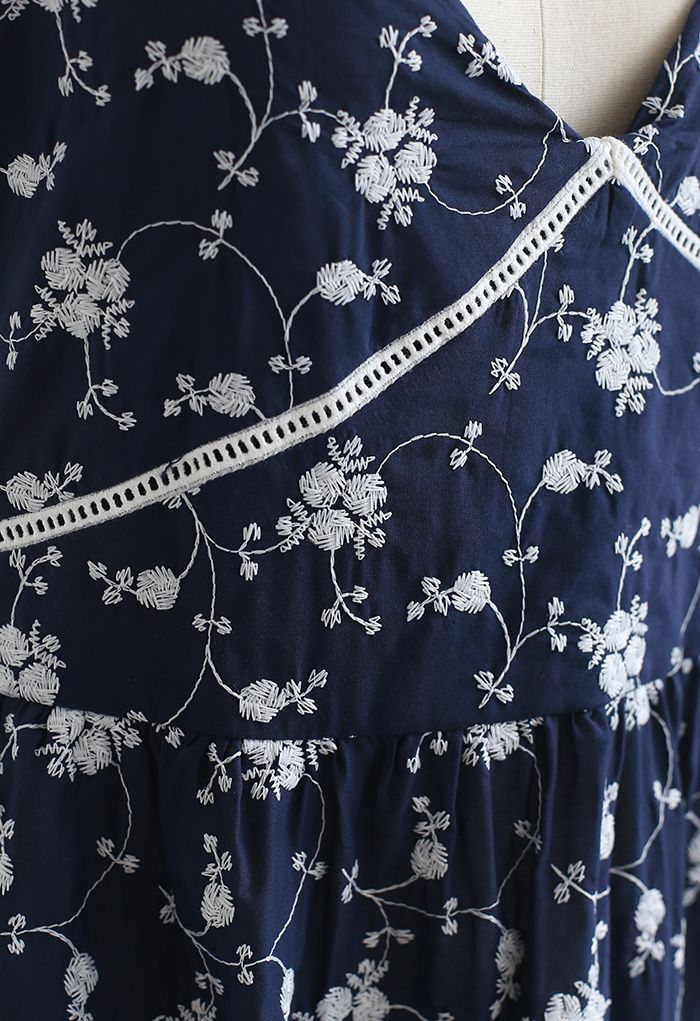 Cross Back V-Neck Embroidered Cami Dress