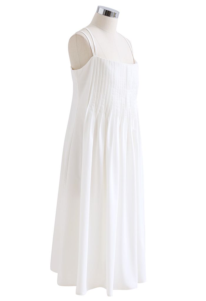 Cross Back Pintuck Front Cami Dress in White