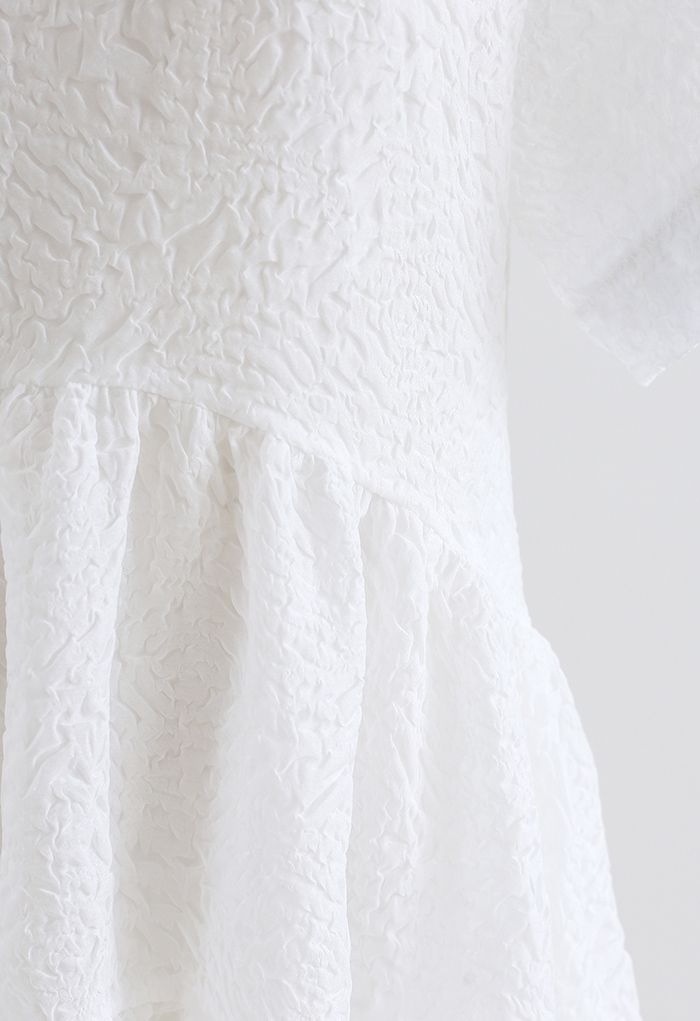 Frilling Embossed Glittery Sheer Dolly Dress in White