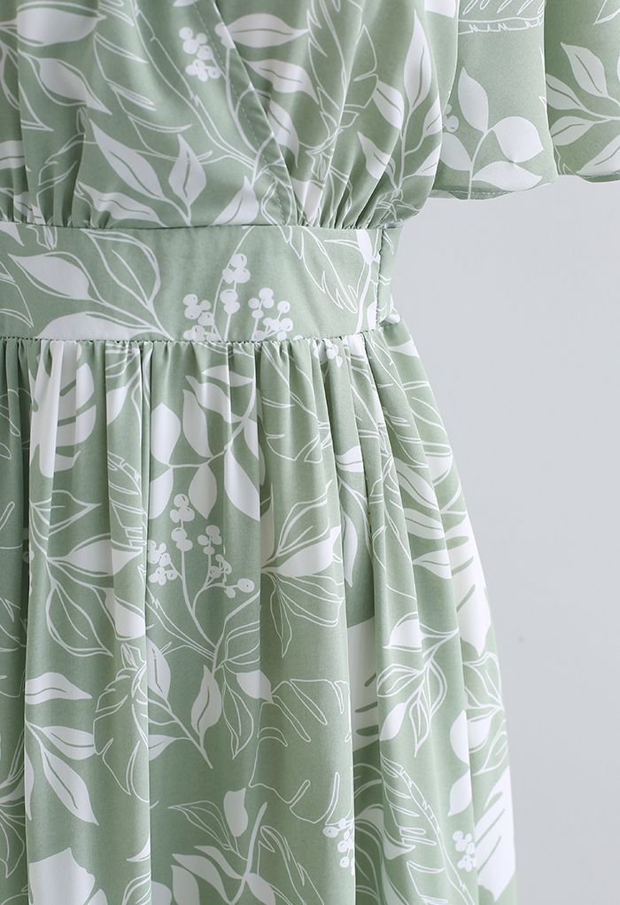 Botanical Garden Wrap Tied Midi Dress in Green