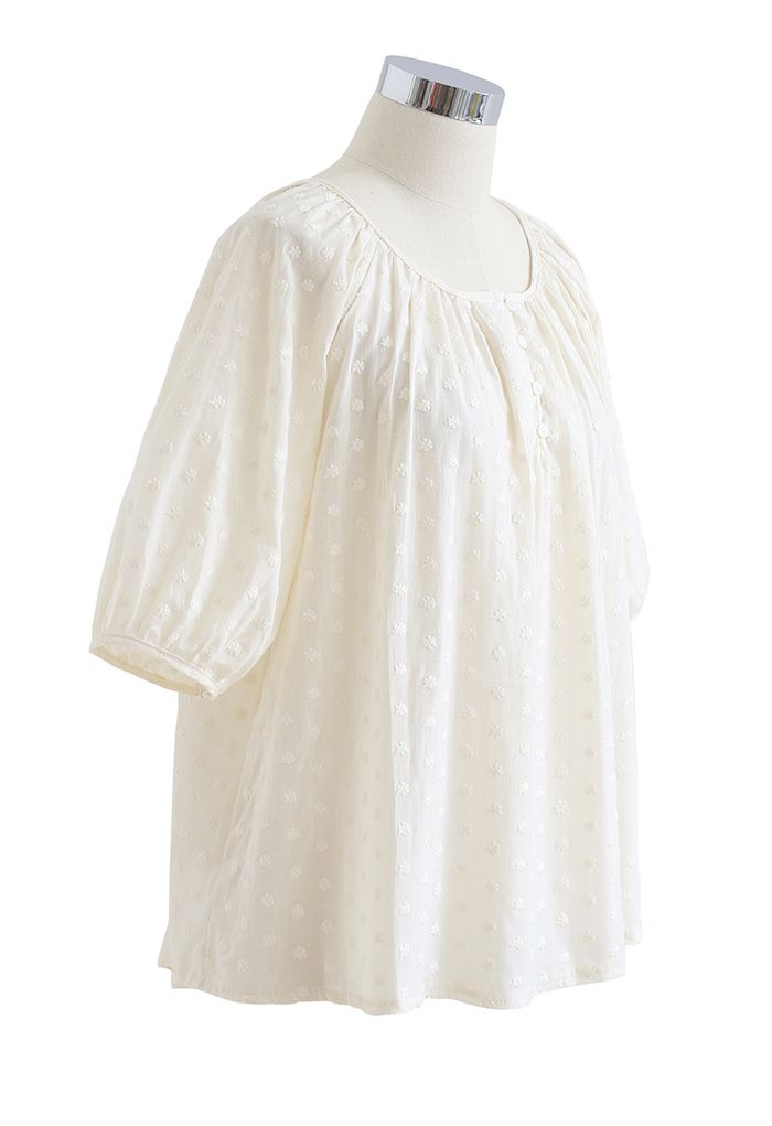 Embroidered Floret Cotton Top in Cream