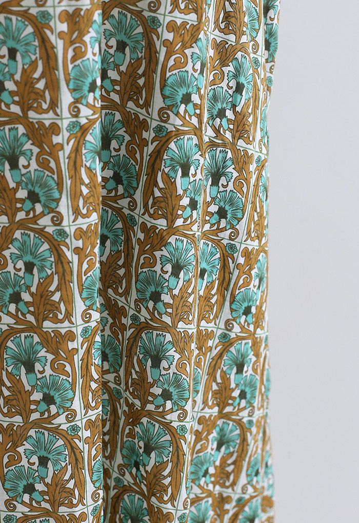 Floral Print Side Pocket Puff Sleeve Midi Dress