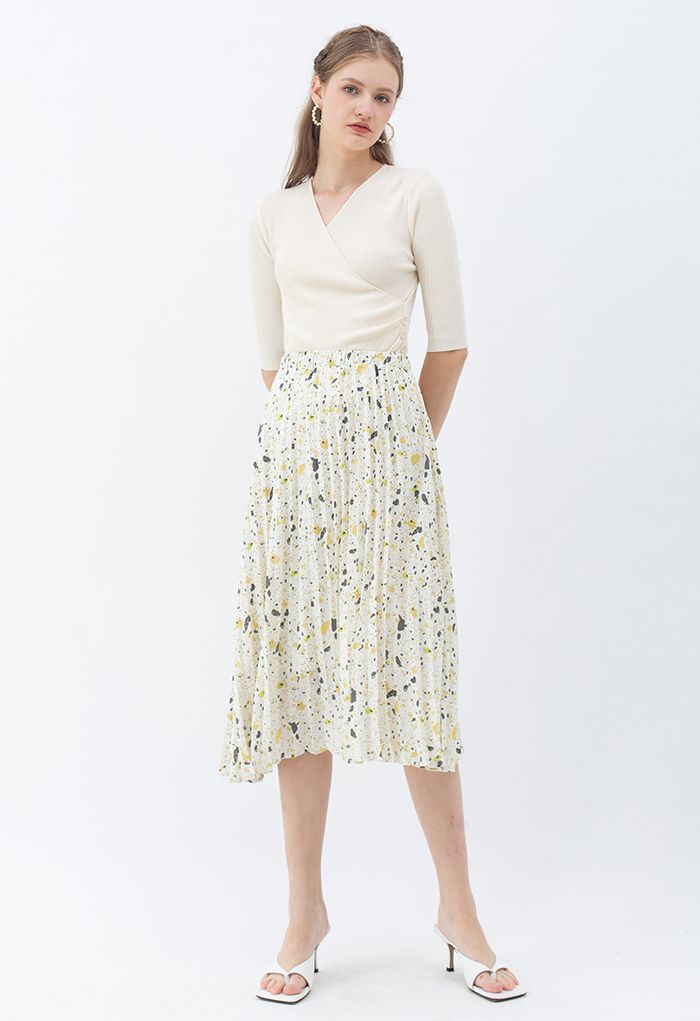 Colorful Dot Print Pleated Midi Skirt