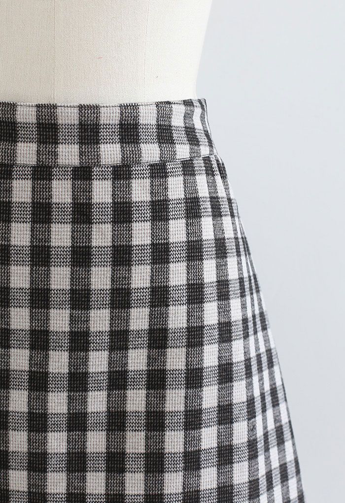 Check Print Wool-Blend Skirt