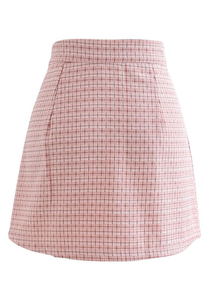 Check Print Fringed Mini Skirt in Pink