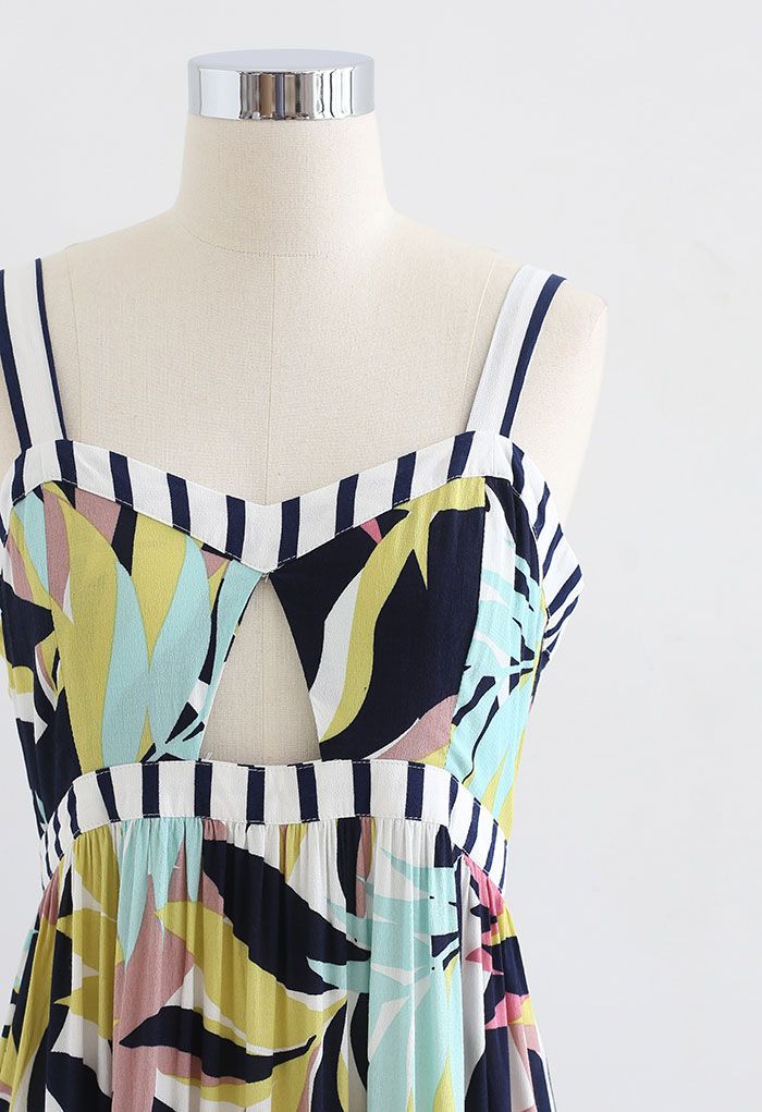 Leaf and Stripe Print Maxi Cami Dress