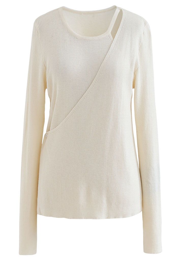 Button Wrapped Knit Top in Cream