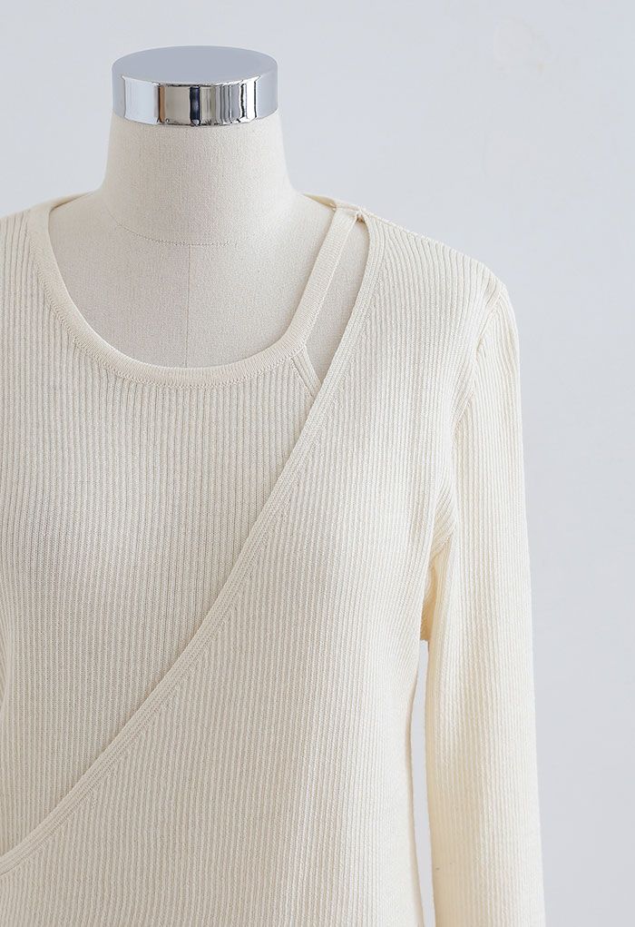 Button Wrapped Knit Top in Cream