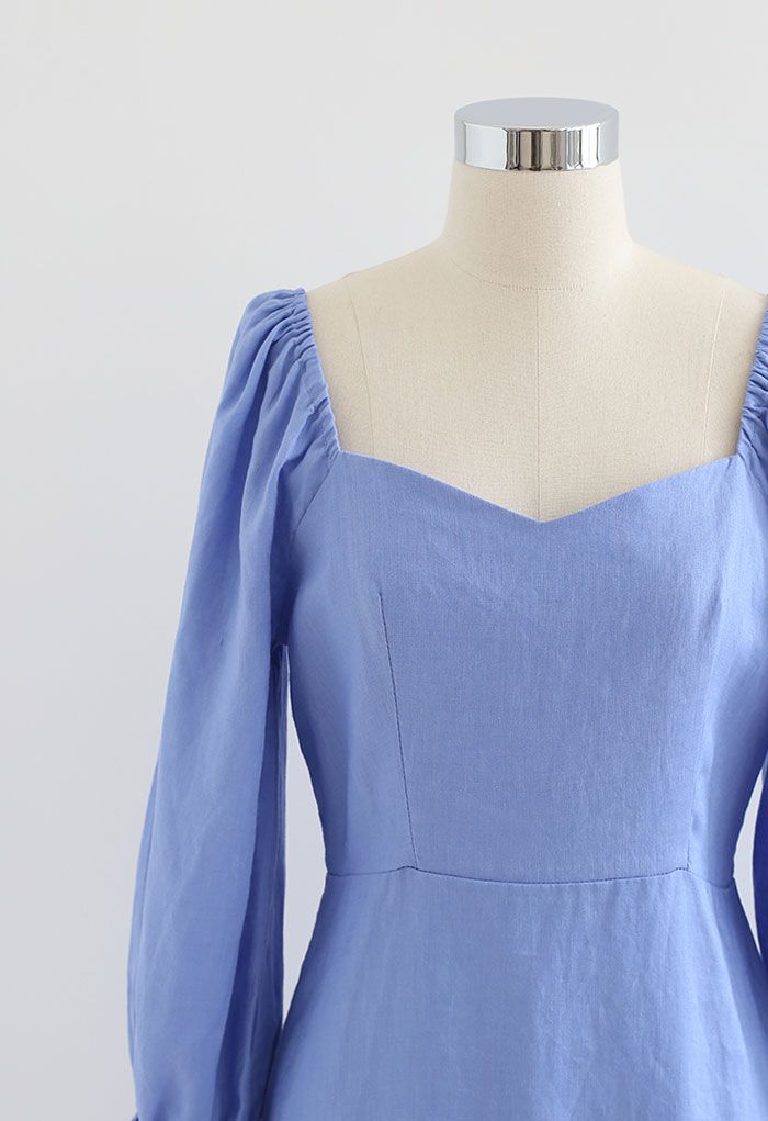 Sweetheart Neck Asymmetric Split Dress in Blue