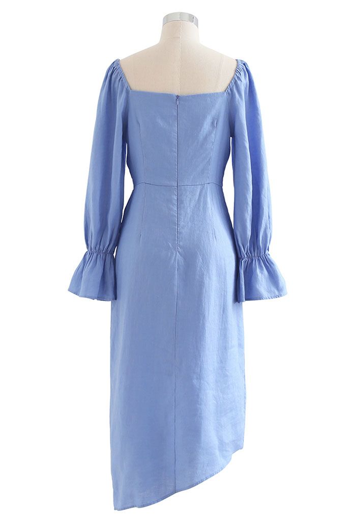 Sweetheart Neck Asymmetric Split Dress in Blue