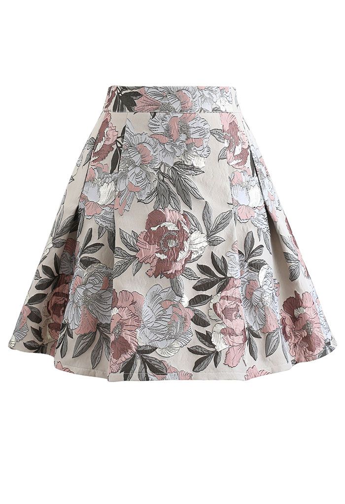 In Bloom Jacquard Flare Mini Skirt in Sand
