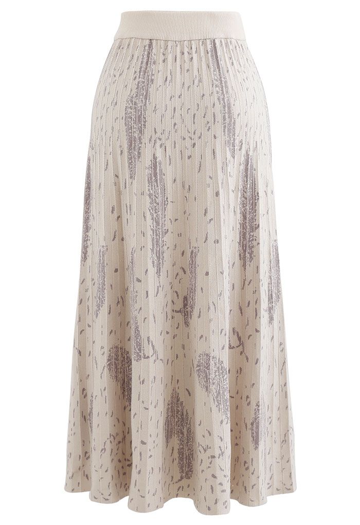 Falling Feather Pleated Knit Skirt in Ivory