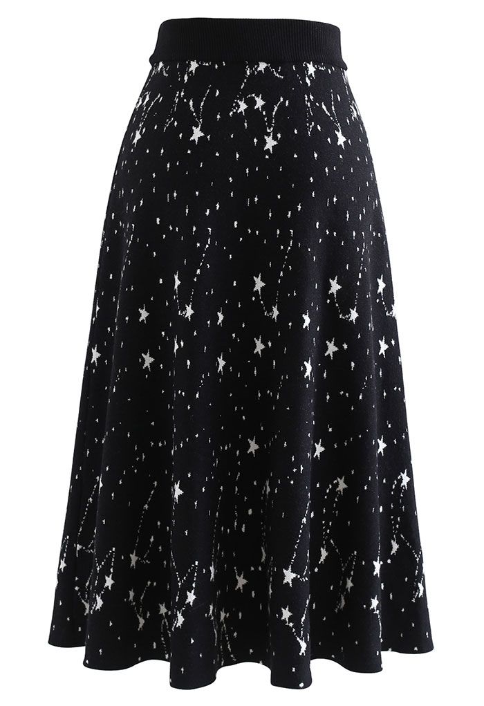 Starry Sky A-Line Knit Midi Skirt in Black