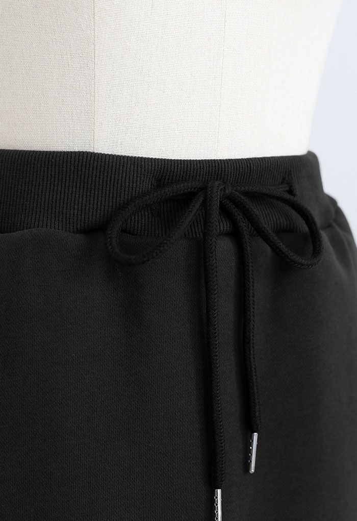 Cotton Drawstring Pocket Mini Skorts in Black