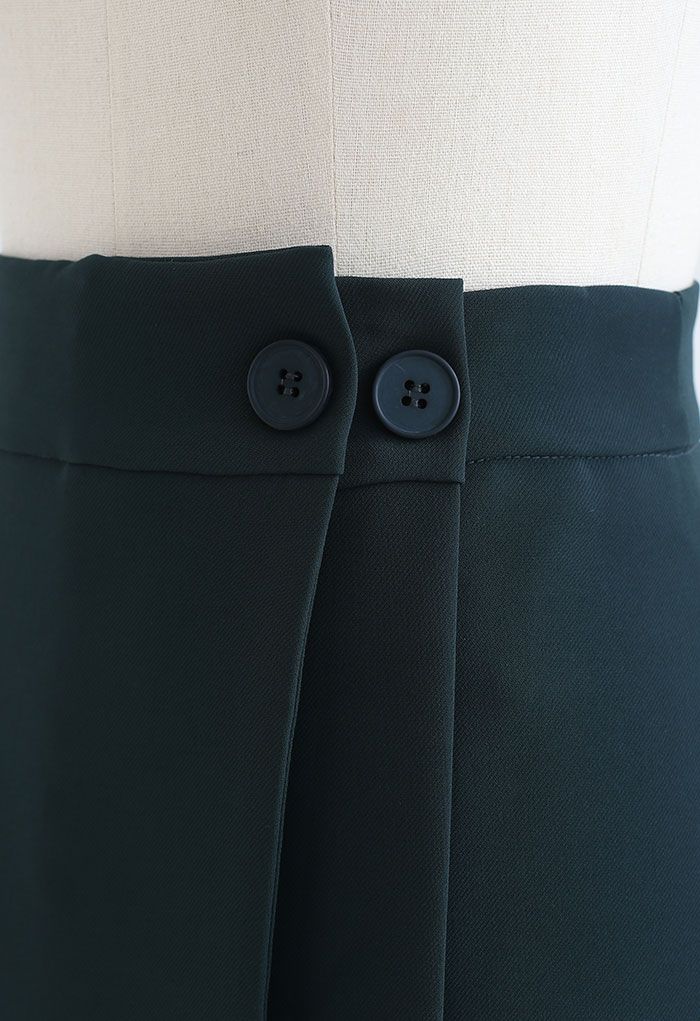 Double Flap Buttoned Mini Skirt in Emerald