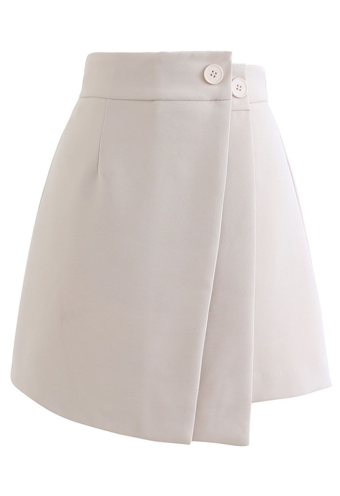 Double Flap Buttoned Mini Skirt in Nude Pink