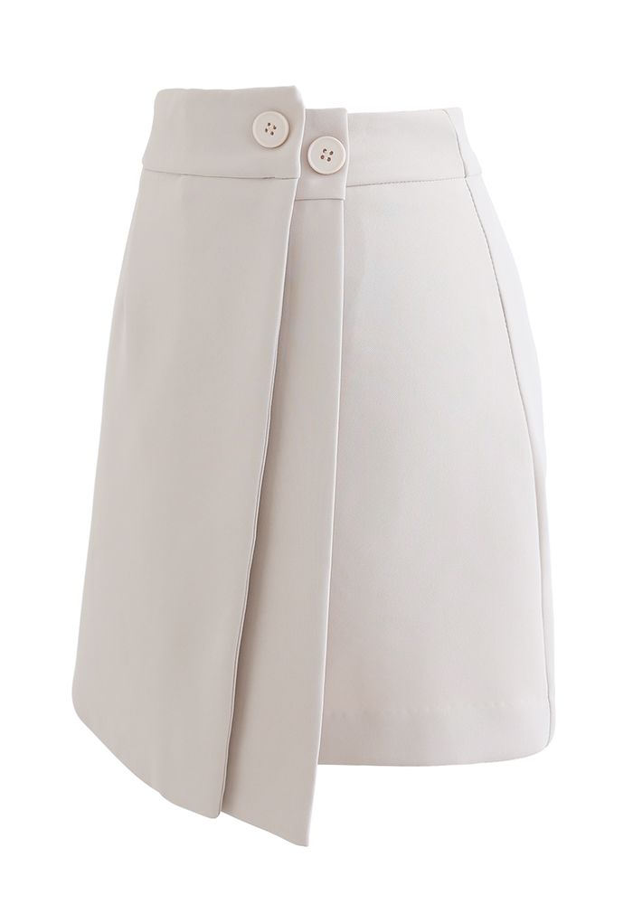 Double Flap Buttoned Mini Skirt in Nude Pink