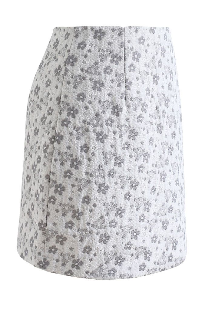 Floret Jacquard Mini Bud Skirt in Grey