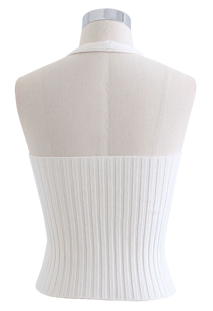 Halter Neck Crop Knit Top in White
