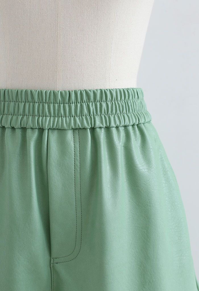 Faux Leather Textured Shorts in Green